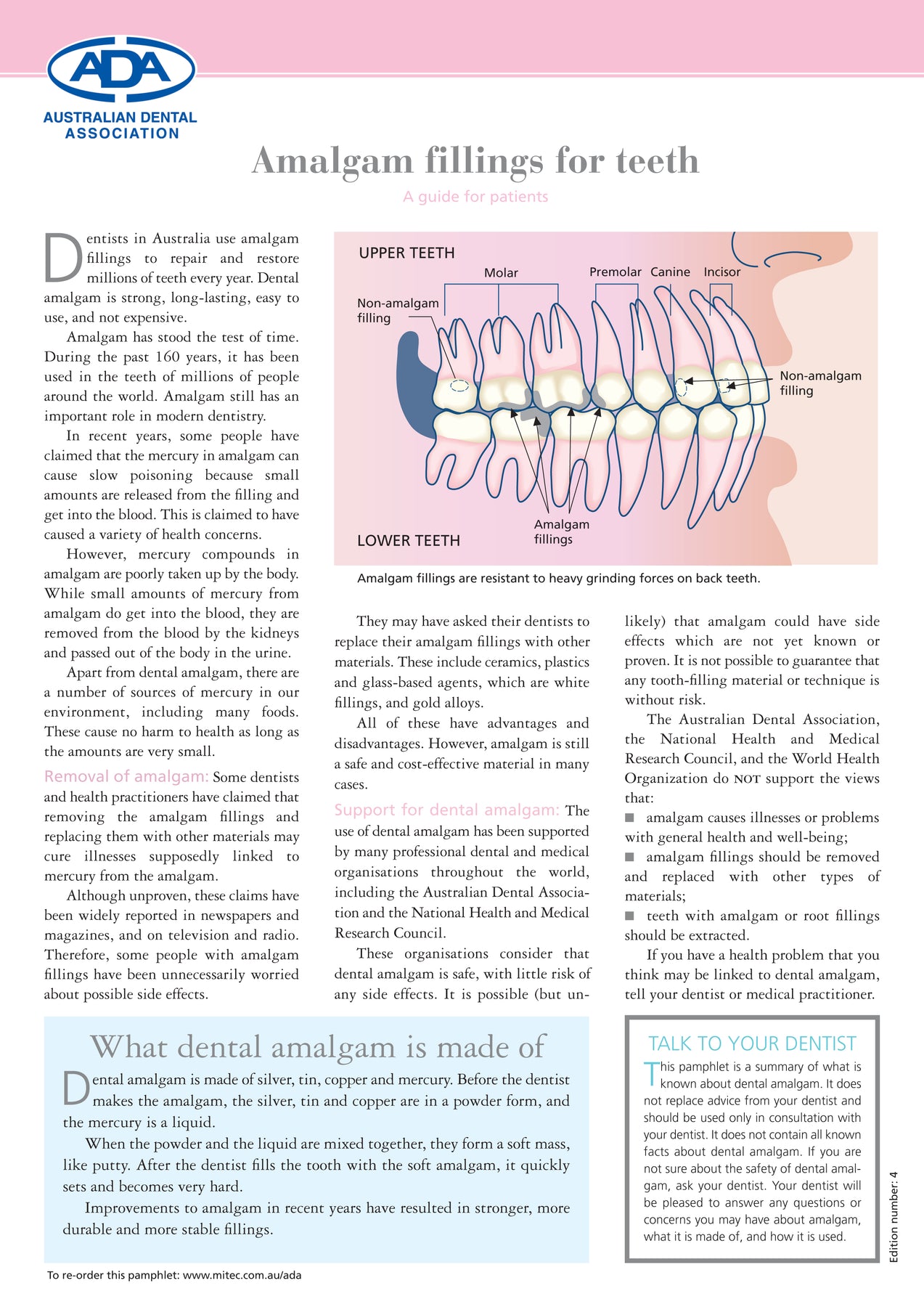 Amalgam Fillings Patient Education Pamphlets Mitec Medical Publishing