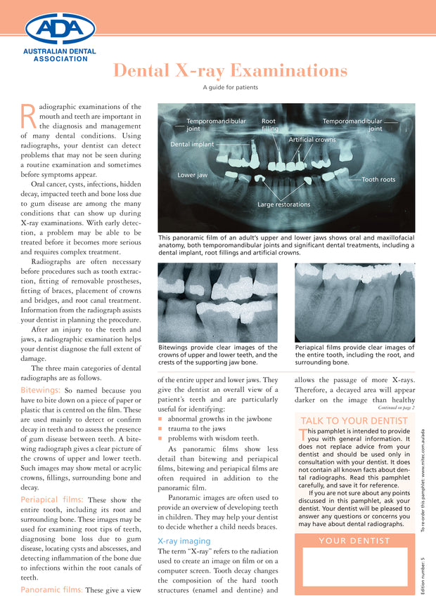 Ada Radiograph Guidelines ADA Patient Education Pamphlets for Dentists | Mi-tec Medical Publishing