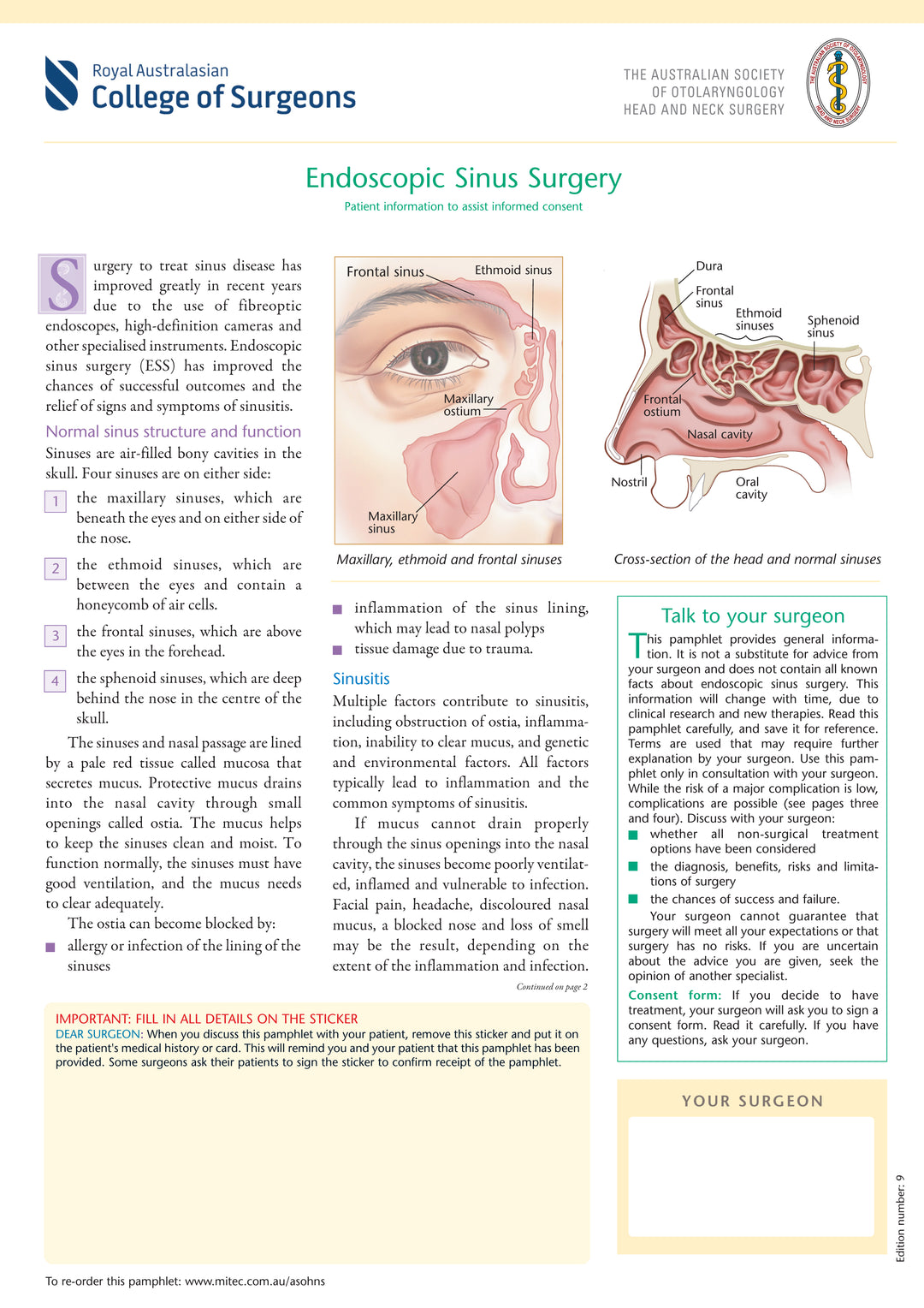 Endoscopic Sinus Surgery (formally Functional Endoscopic Sinus