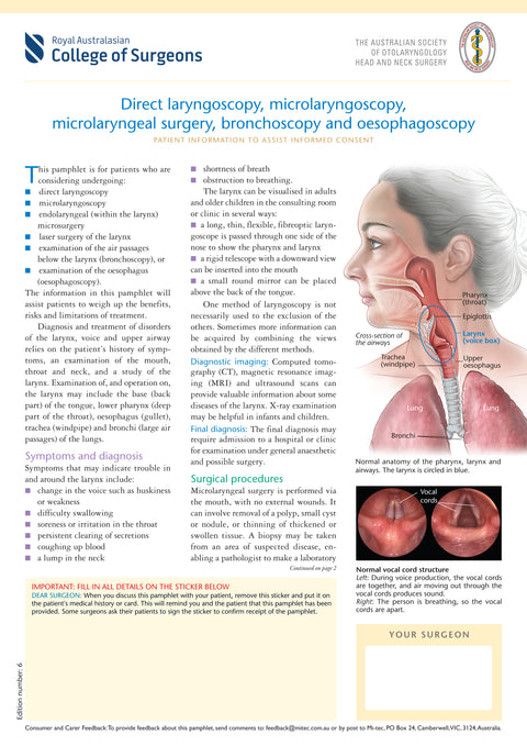 Direct Laryngoscopy, Microlaryngoscopy, Microlaryngeal Surgery, Bronchoscopy and Oesophagoscopy