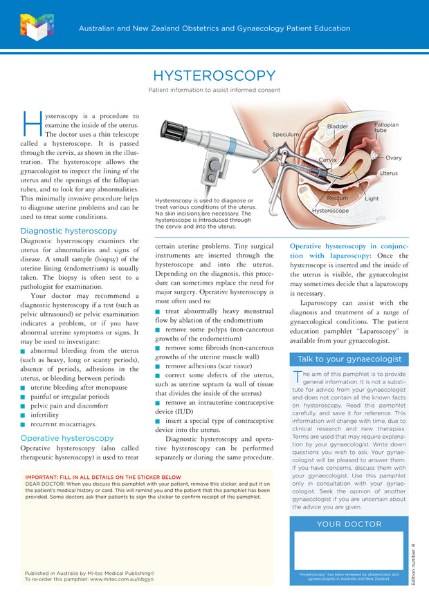 Obstetrics & Gynaecology Patient Education Pamphlets | Mi-tec Medical ...