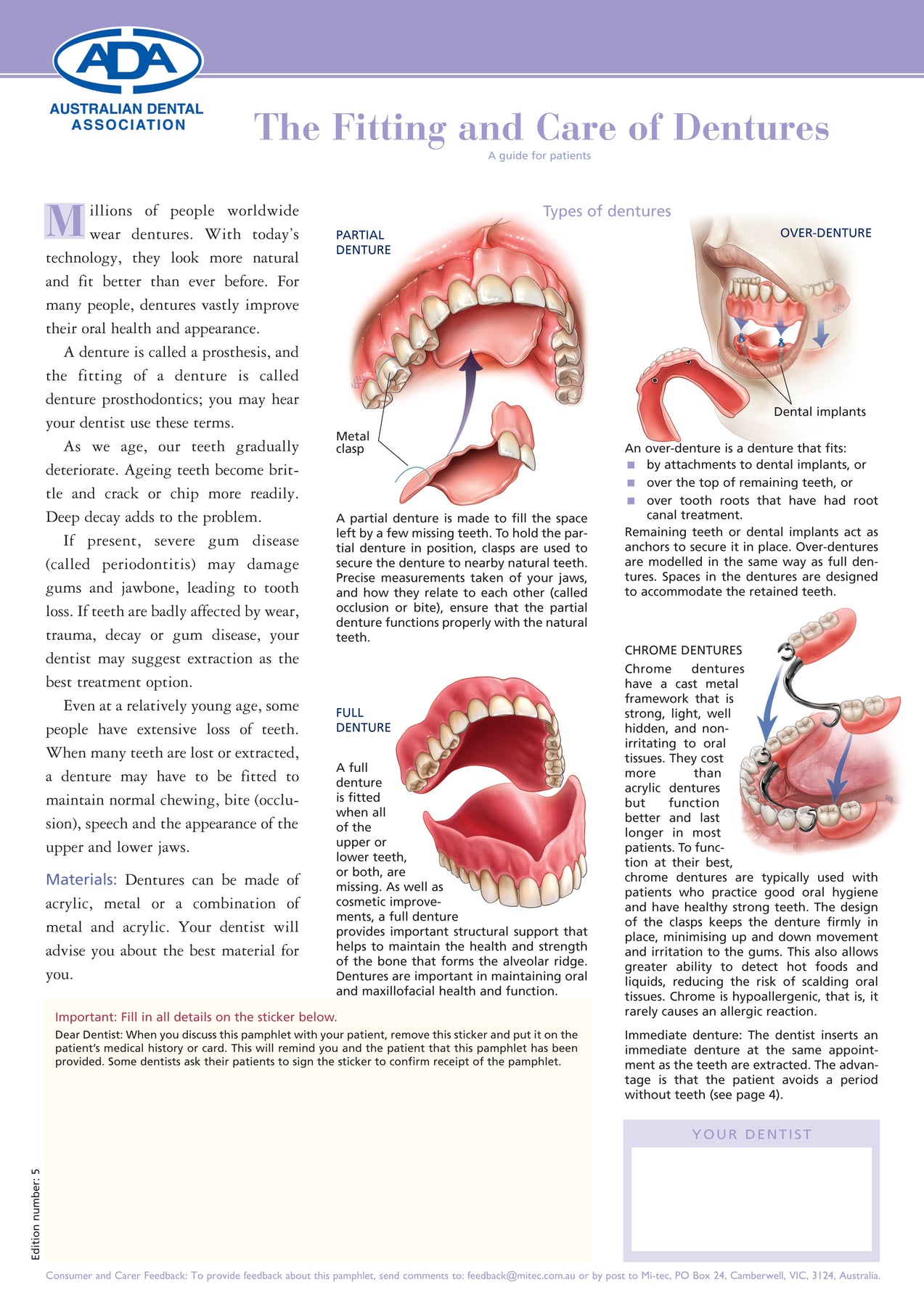 ADA Patient Education Pamphlets for Dentists | Mi-tec Medical Publishing