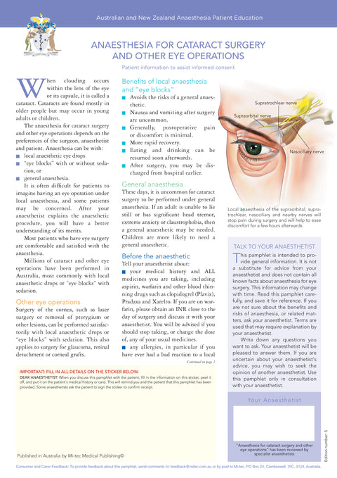 Anaesthesia for Cataract Surgery and Other Eye Operations