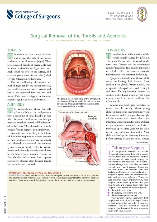 Surgical Removal of the Tonsils and Adenoids