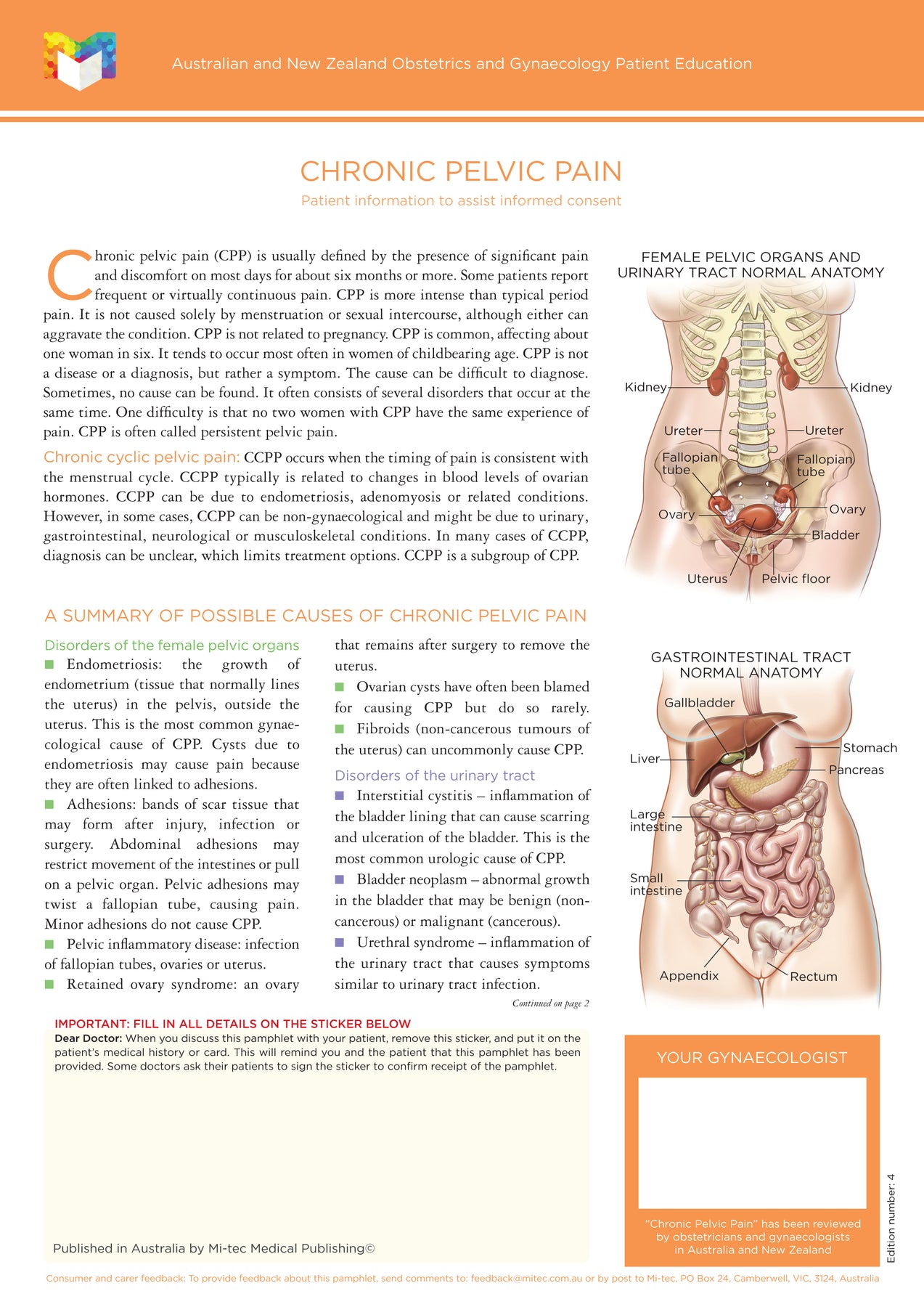 Obstetrics & Gynaecology Patient Education Pamphlets | Mi-tec Medical ...