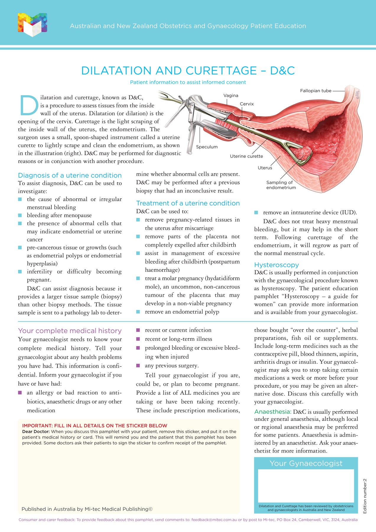 Obstetrics & Gynaecology Patient Education Pamphlets | Mi-tec Medical ...