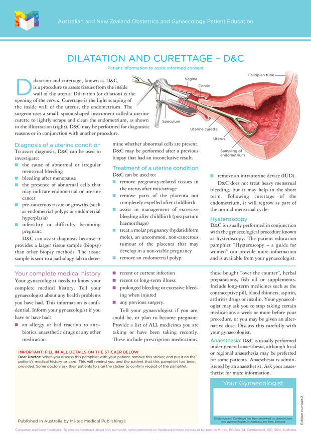 Obstetrics & Gynaecology Patient Education Pamphlets | Mi-tec Medical ...