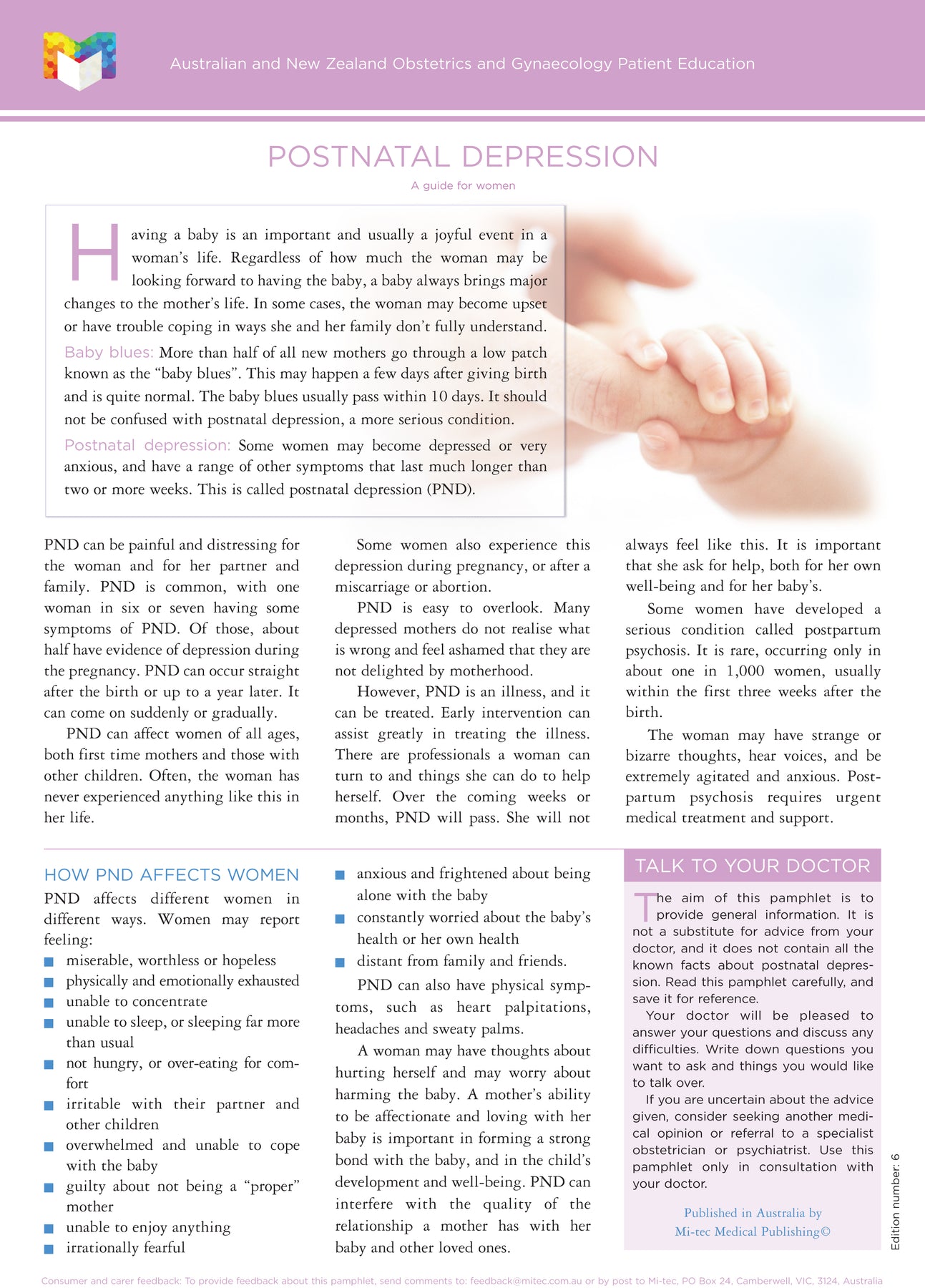 Obstetrics & Gynaecology Patient Education Pamphlets | Mi-tec Medical ...